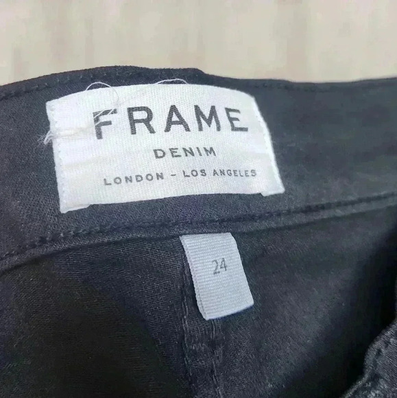 Frame Denim Le Skinny De Jeanne Jeans in Film Noir Black Distressed Size 24 - Picture 9 of 9